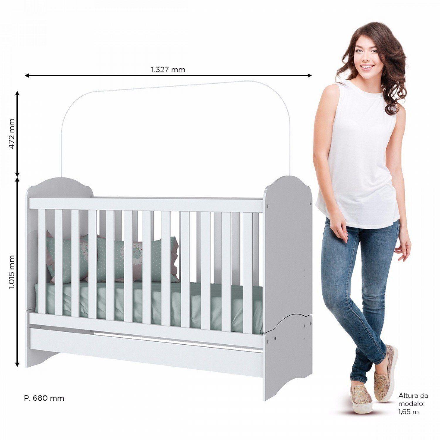 Imagem de Quarto Infantil com Guarda Roupa 3 Portas, Cômoda e Berço Faz de Conta Siena Móveis Flex Color Branco/Branco/Rosa