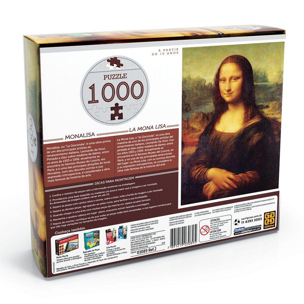 Quebra-Cabeça Leonardo Da Vinci - Monalisa - 1000 peças - Grow - Quebra ...