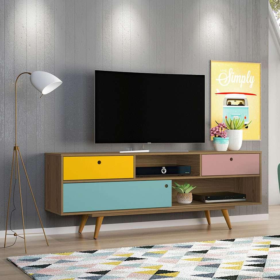 Rack Color Freijó e Colorido 162 cm Olivar Móveis Rack Magazine Luiza