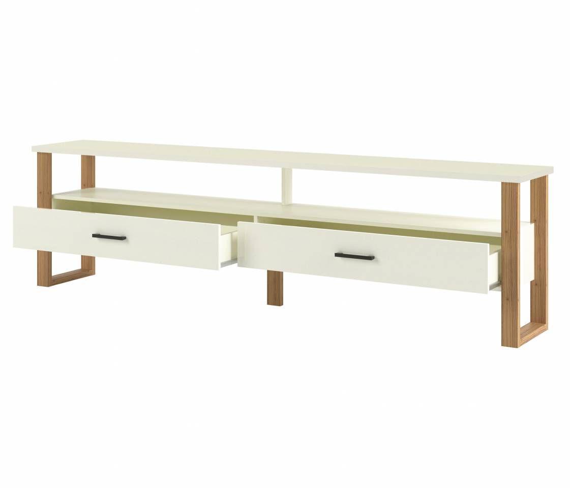 Rack Edmonton 2 Gavetas na cor Off White com Freijó 220cm 64586 Sun