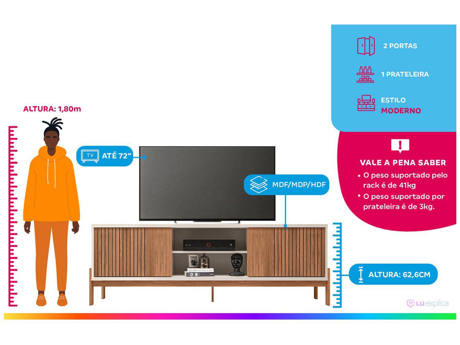 Rack para TV 72” 2 Portas Caemmun Tannen 1.8