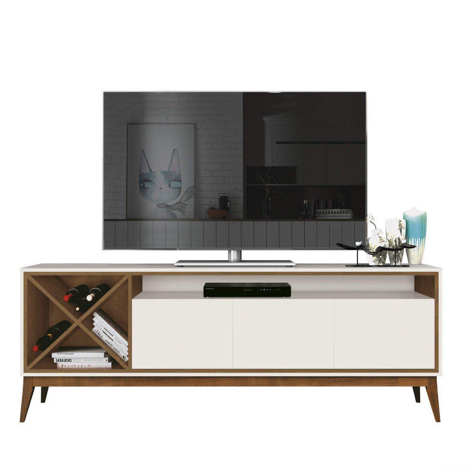 Rack para TVs até 60 Polegadas 3 Portas Lyon EDN Móveis Off White/Naturale Rack Magazine Luiza