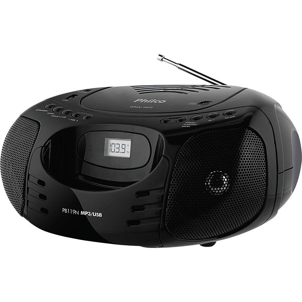 Rádio com CD, MP3 Player, FM, Potência 5W RMS, Entradas USB e Auxiliar Philco PB119N Preto Rádio com CD, MP3 Player, FM, Potência 5W RMS, Entradas USB e Auxiliar Philco PB119N Preto