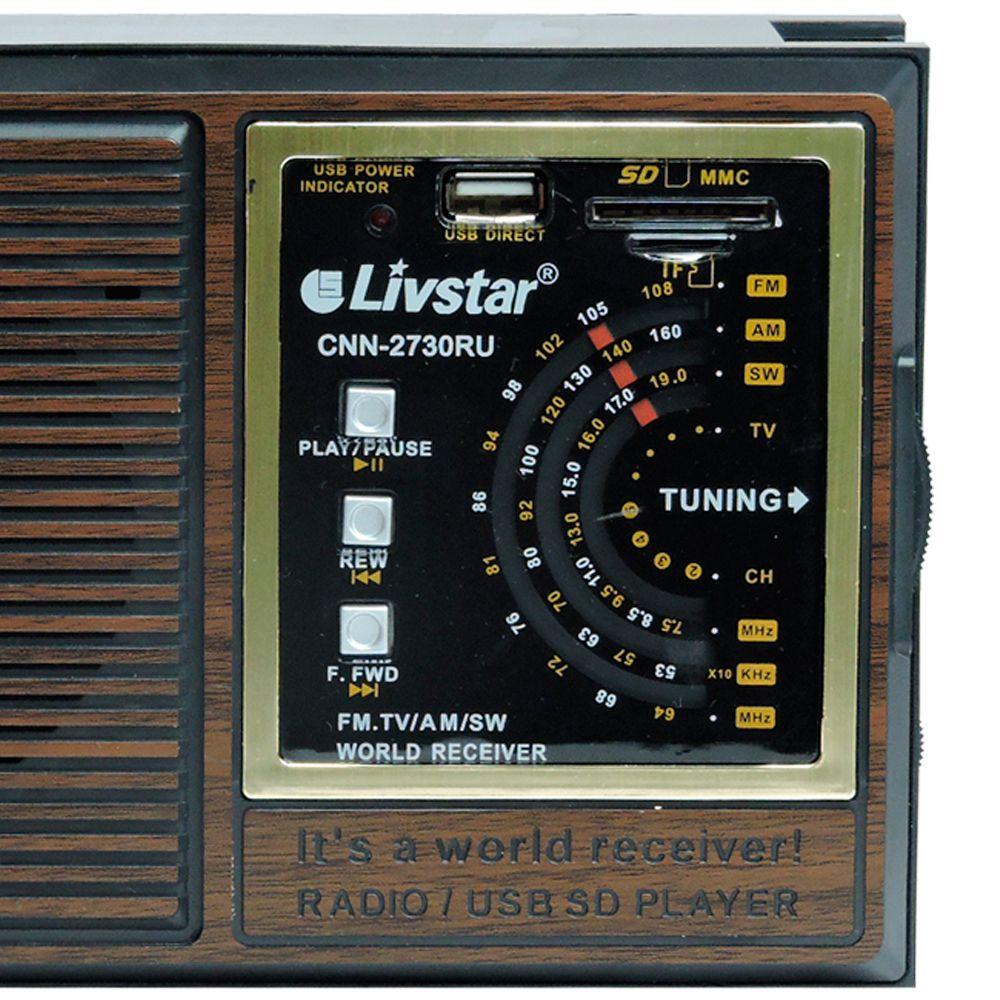 Rádio Livstar Cnn2730RU Recarregável Am Fm 5W RMS 4 Ohms Rádio