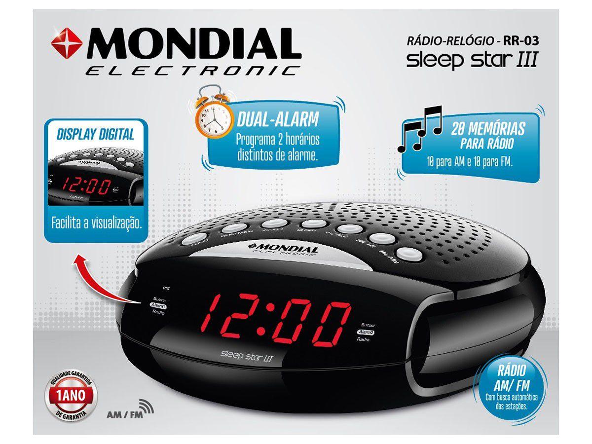 Rádio Relógio AM/FM Display Digital RR03 Sleep Star III Mondial