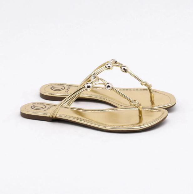 Sandália Dumond Rasteira Metalizada Lizard Ouro Light