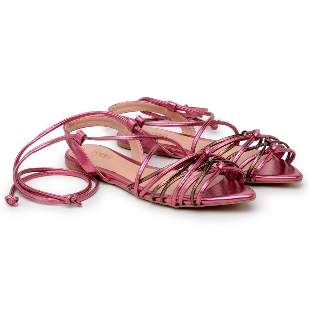 Rasteira Feminina Metalizada Amarração Lisa Tiras Casual - Vanna Tresoldi -  Rasteirinha Feminina - Magazine Luiza