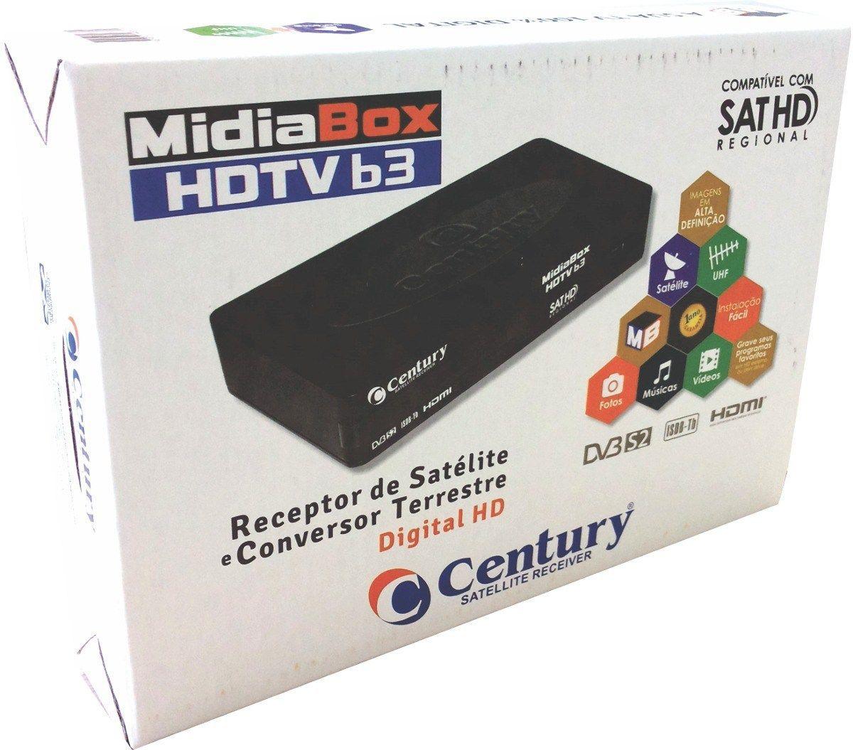 Receptor Digital Midia Box B3 Com Lnbf Multiponto Super Digital e divisor 1x4 Century