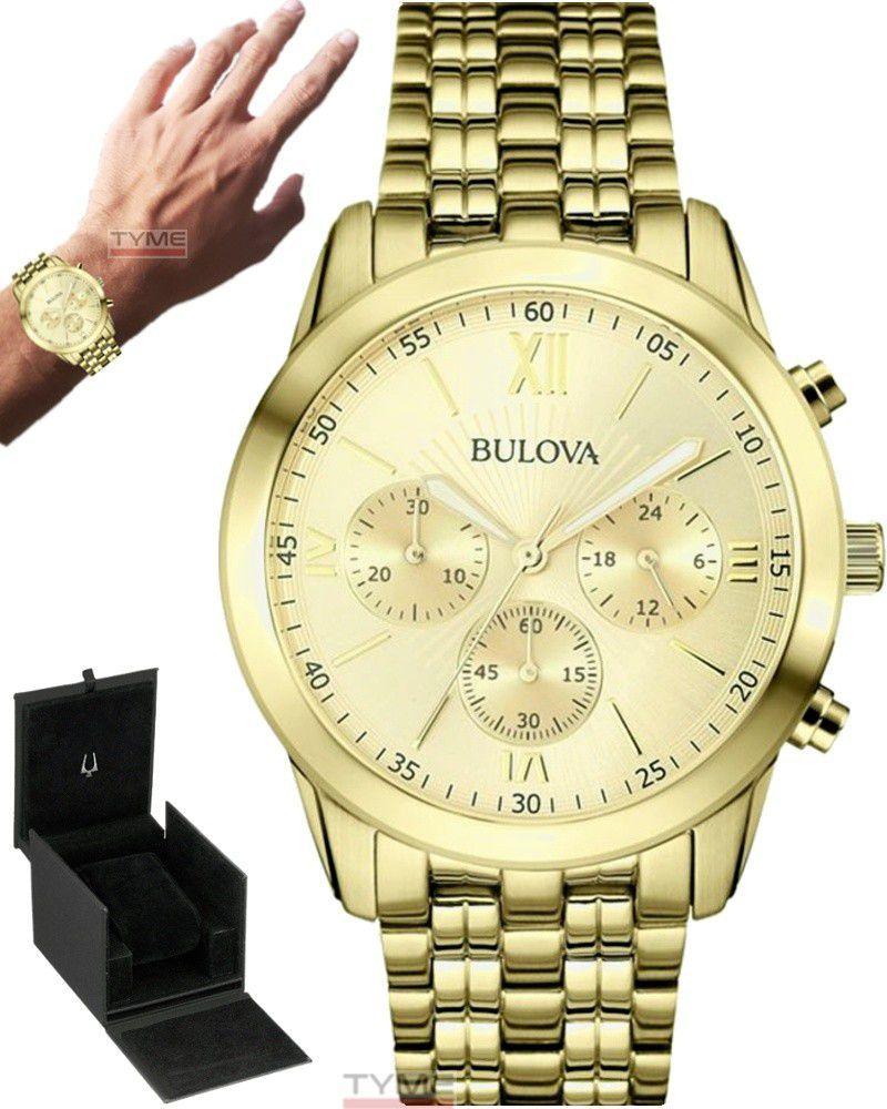 relogio bulova preto e dourado