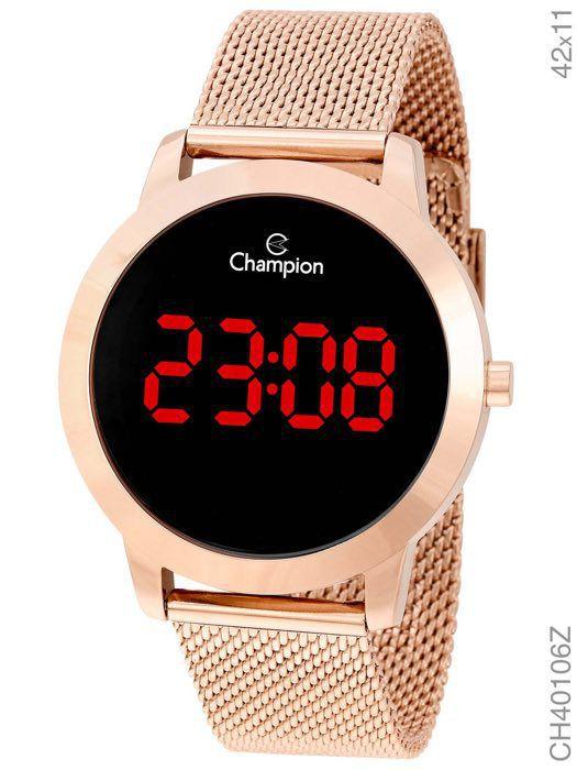 Relogio Champion Rosê Redondo Digital Led Vermelho CH40106Z + Kit Semi Joia  - Kit Relógio - Magazine Luiza
