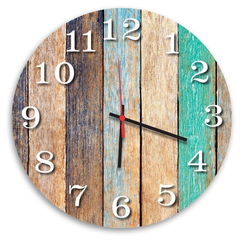 Relógio de Parede Decorativo Madeira Pátina Colorida 35cm - Prego e