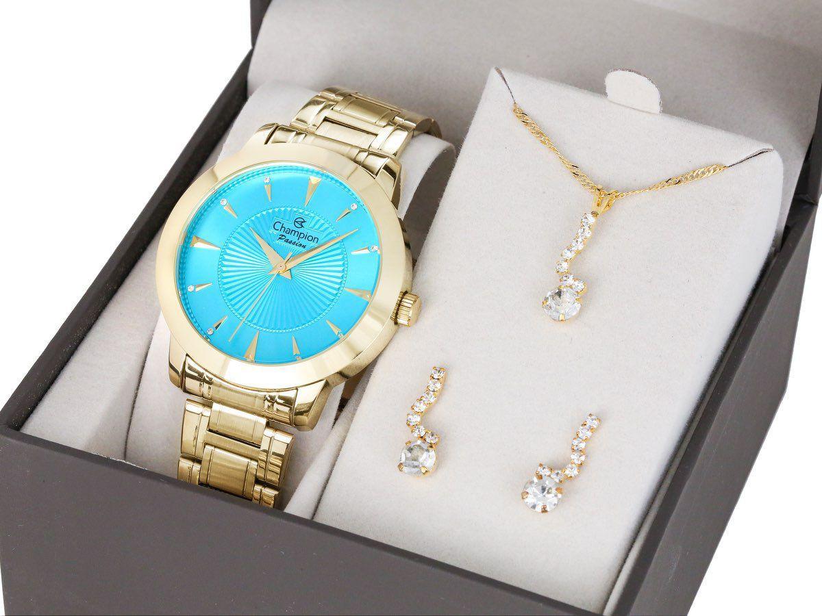 Relógio Feminino Dourado Champion Azul Turquesa Kit CN29258Y - Relógio  Feminino - Magazine Luiza