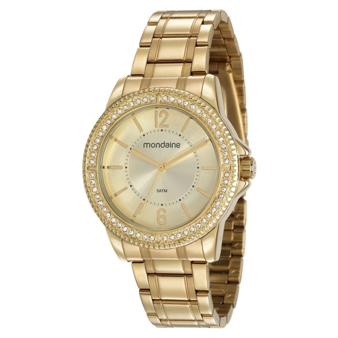 relógio mondaine feminino dourado com pedras