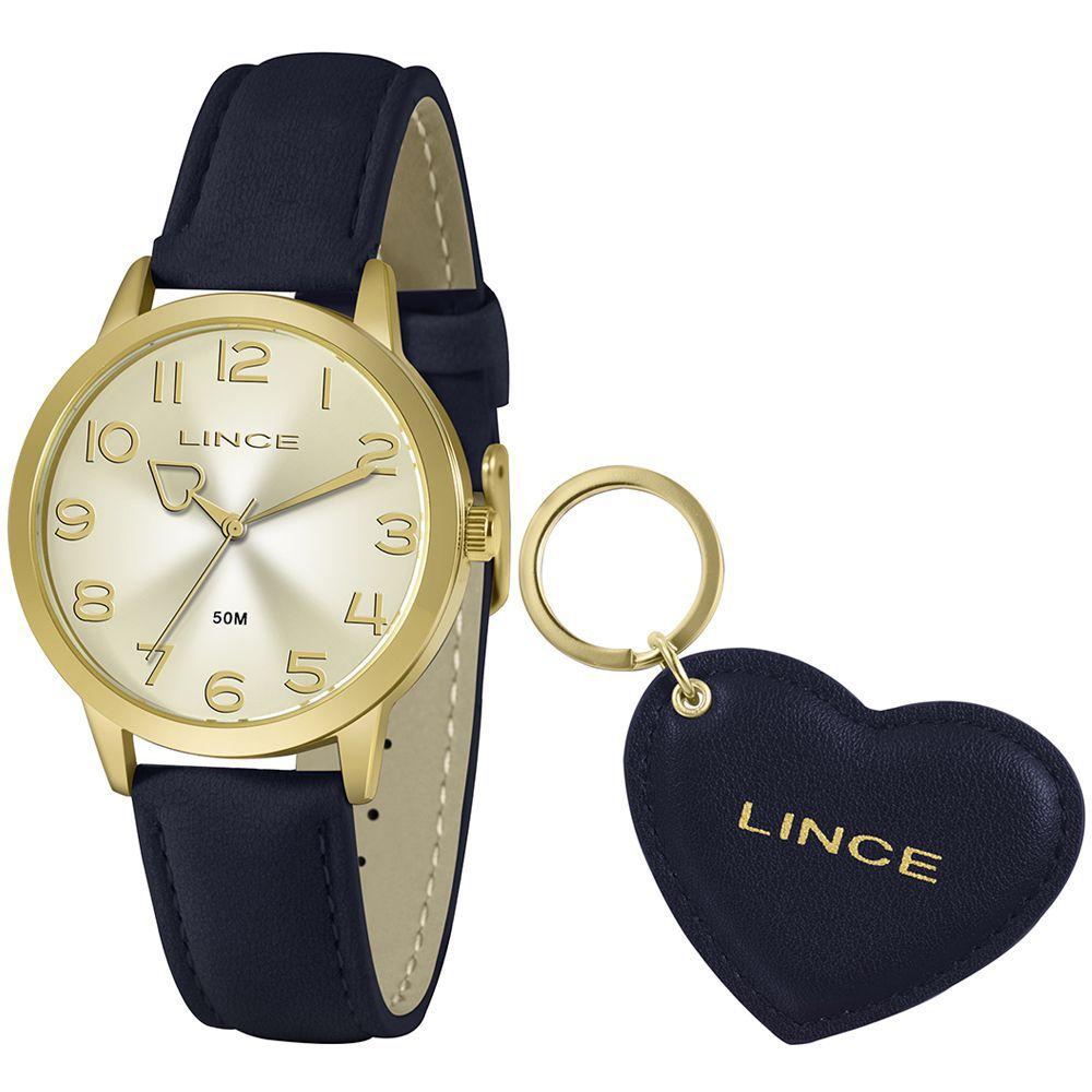 Relogio Feminino Dourado Lince social pulseira couro + kit chaveiro  LRC4671L - Kit Relógio - Magazine Luiza