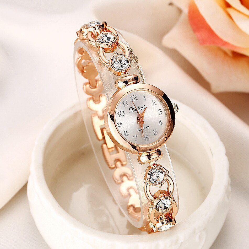 Relógio Feminino Dourado Quartz Pulseira Com Pedras E Strass - Lvpai ...