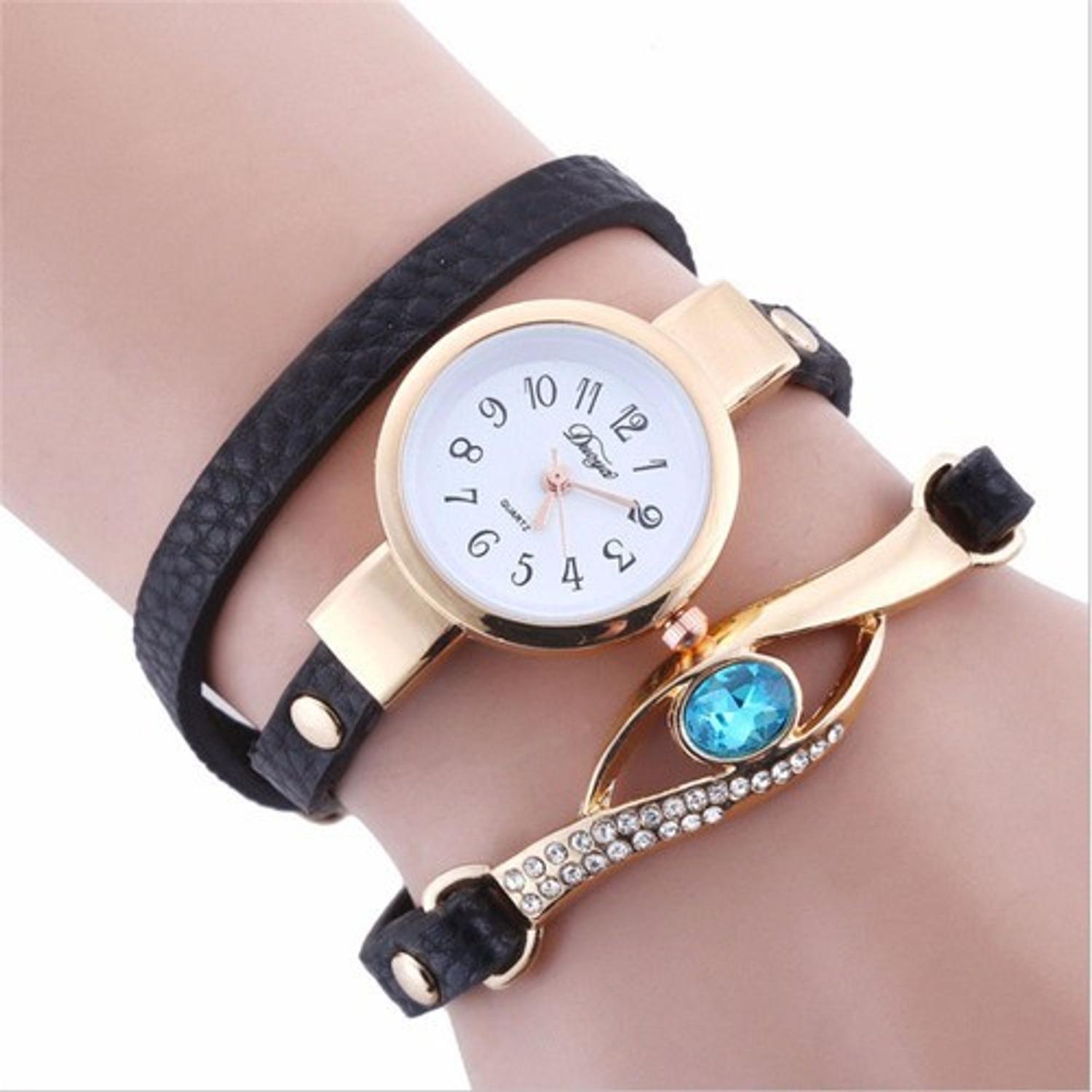 Relógio de Pulso Quartz Feminino De Couro Preto em Promoção | Ofertas na  Americanas