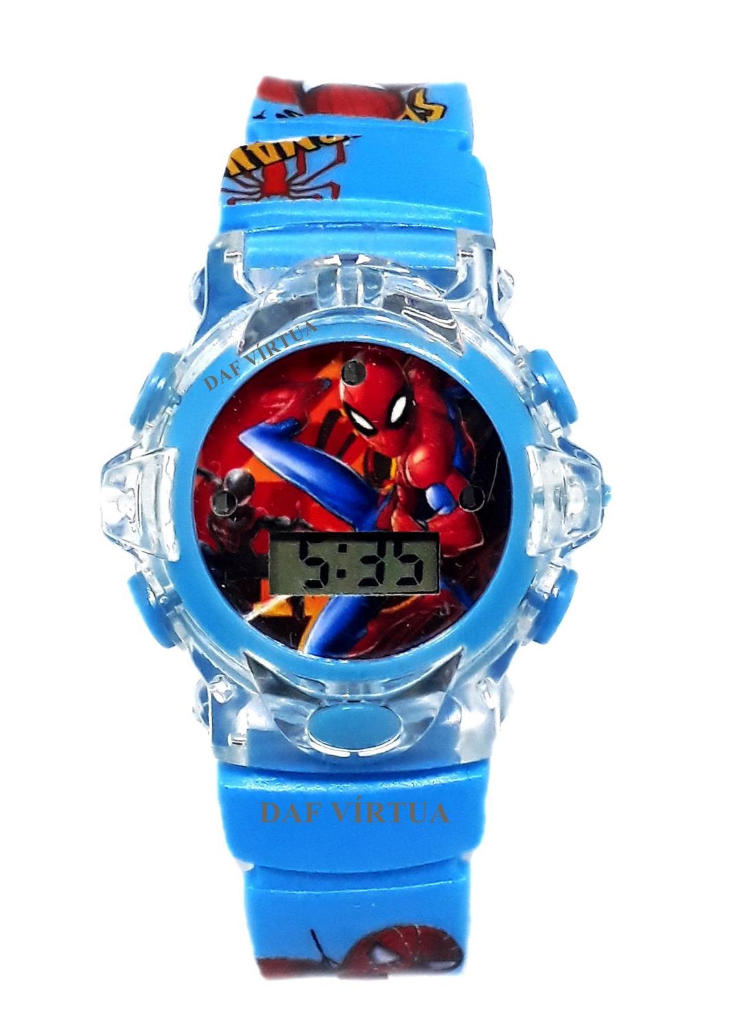 Relógio HERÓI Homem Aranha Infantil Com Som Luzes Led 3d - Azul Bebê ...