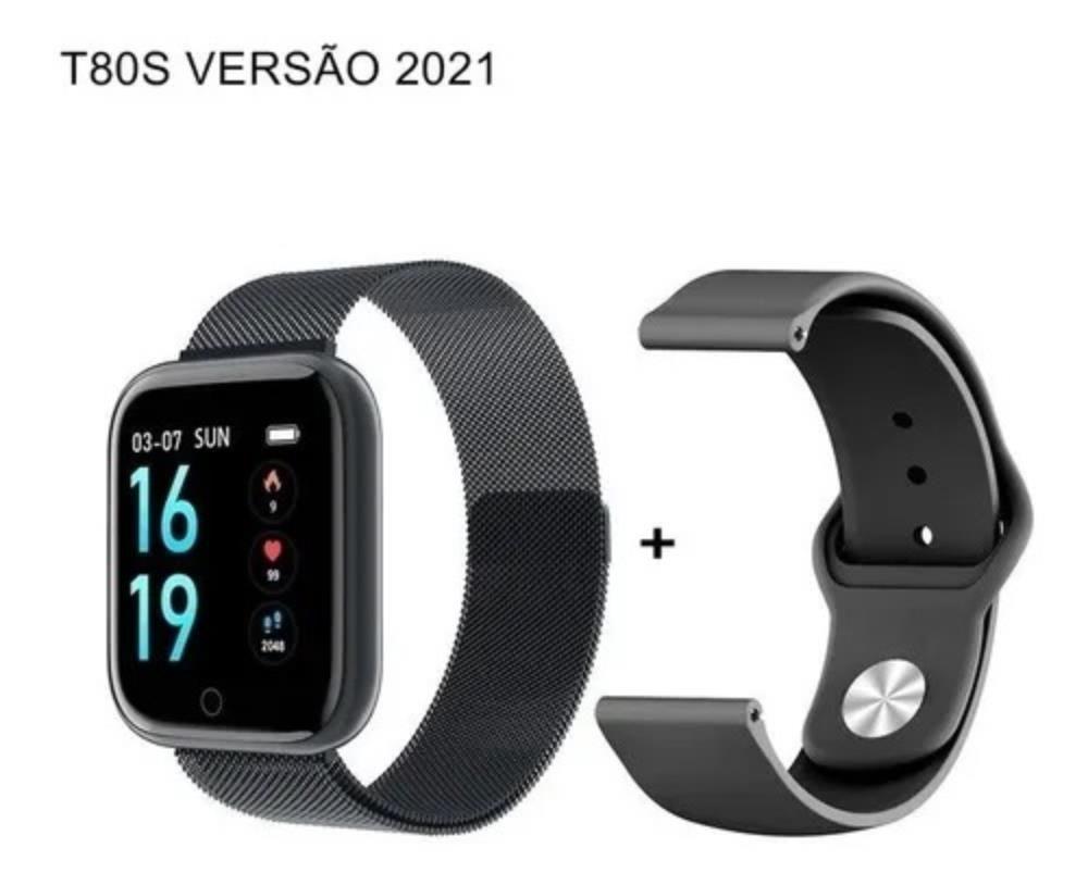 relógio smart watch esportivo t80 bluetooth android e ios