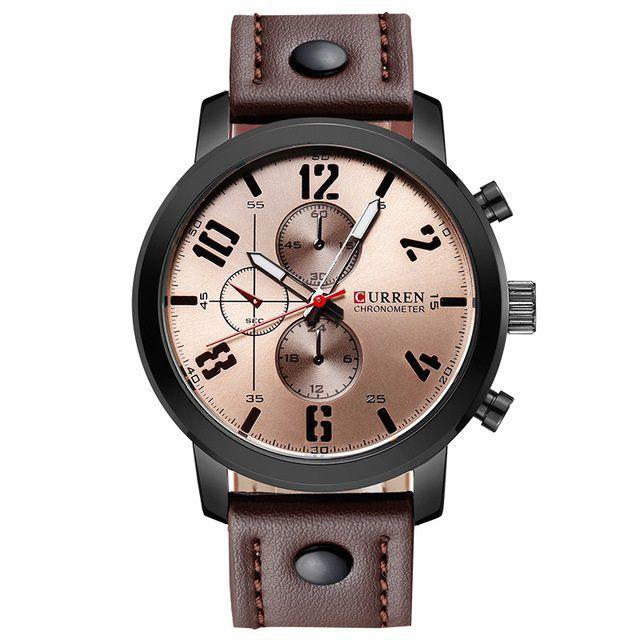 Relógio masculino curren pulseira de couro esportivo militar Clearance