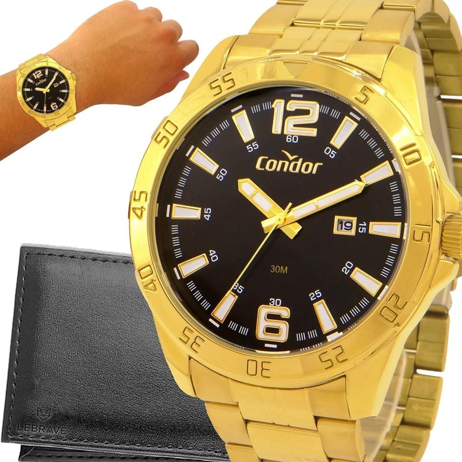 Relógio Masculino Dourado Condor Ouro 18k + Carteira - IMP - Relógio ...