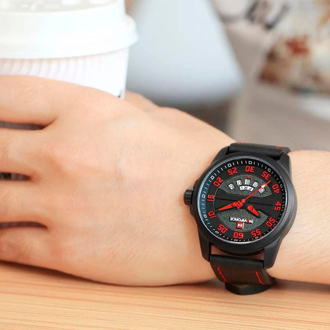 Relogio Masculino Social Analogico Naviforce 9124 Preto e Vermelho Relogio Masculino Magazine Luiza