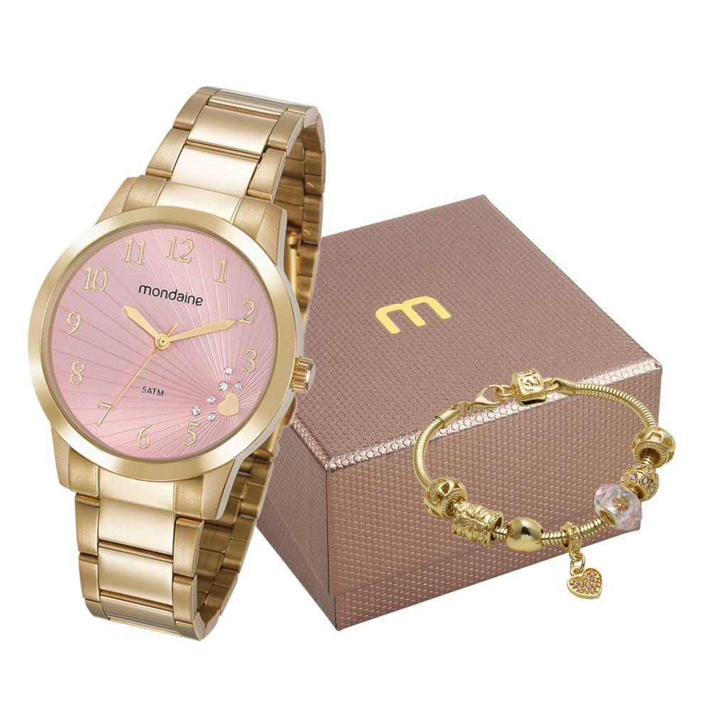 relogio mondaine feminino fundo rosa