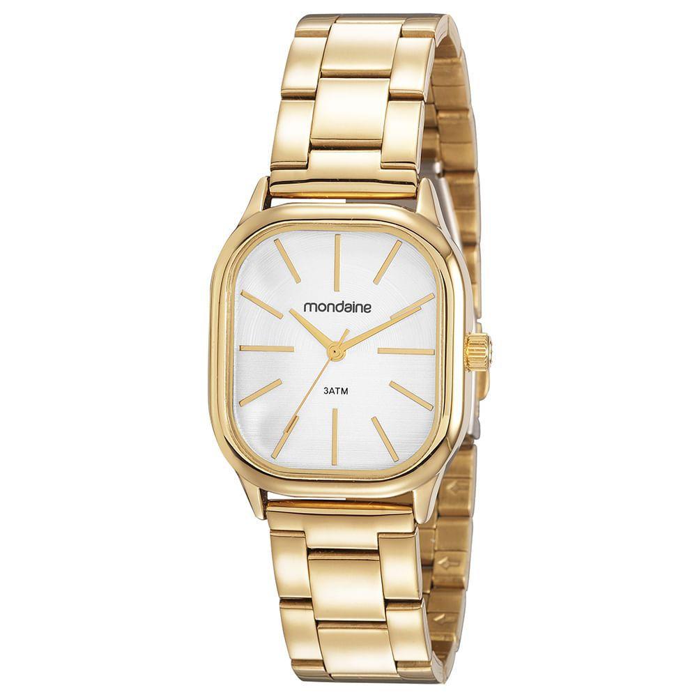 relogio mondaine quadrado dourado
