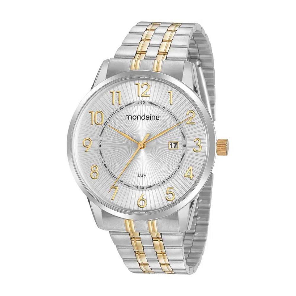 relogio mondaine prata com dourado