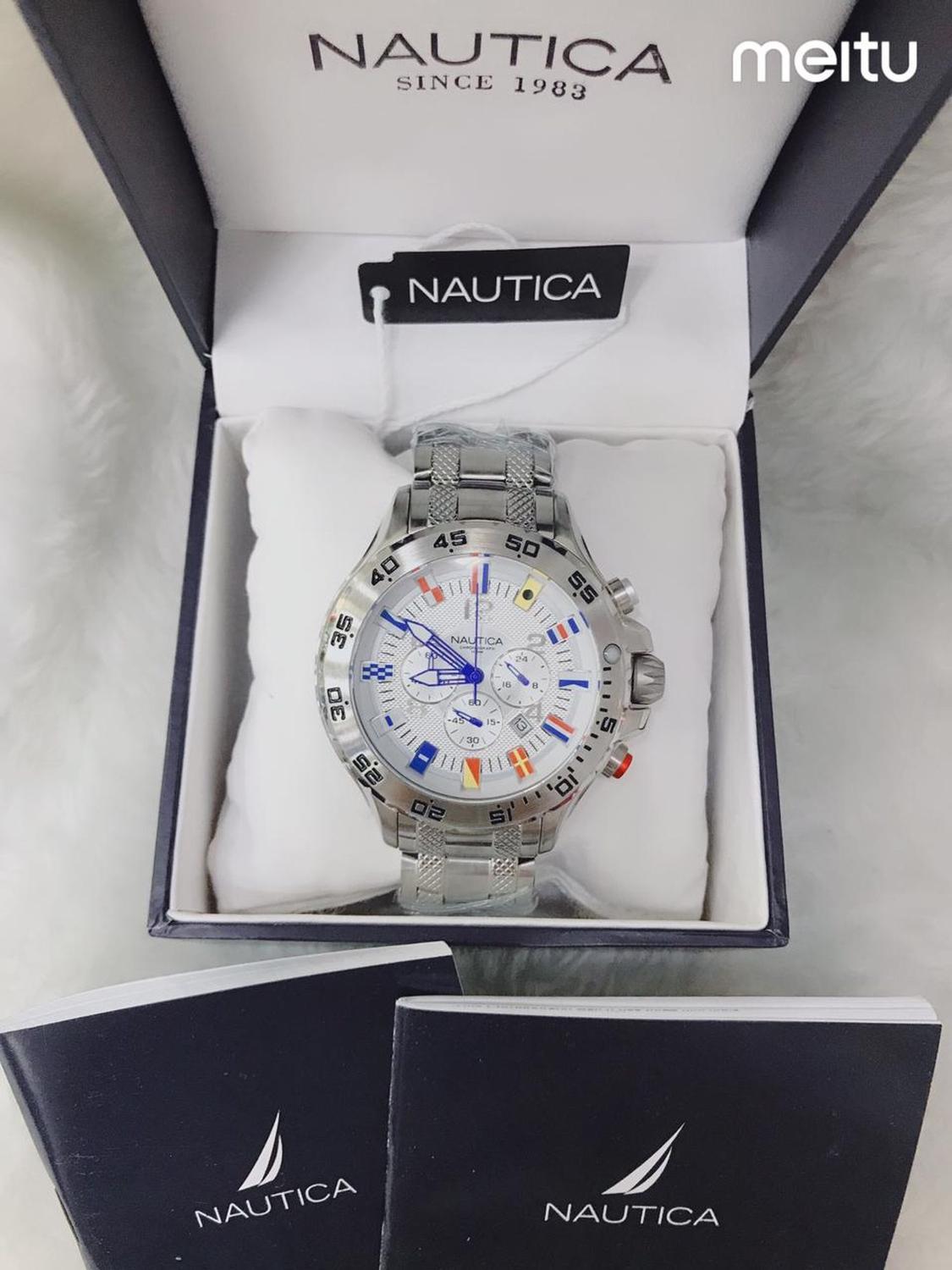 Relogio Nautica N20503G Prata e Branco com Bandeiras Cronografo Aco Relogio Masculino Magazine Luiza