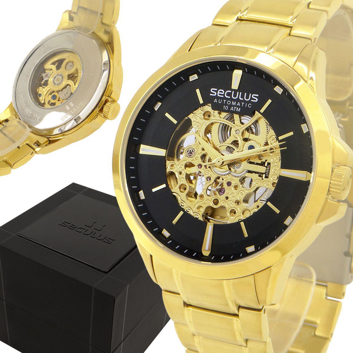 Relógio Seculus Masculino Dourado Automático 2 Anos de Garantia original -  Relógio Masculino - Magazine Luiza