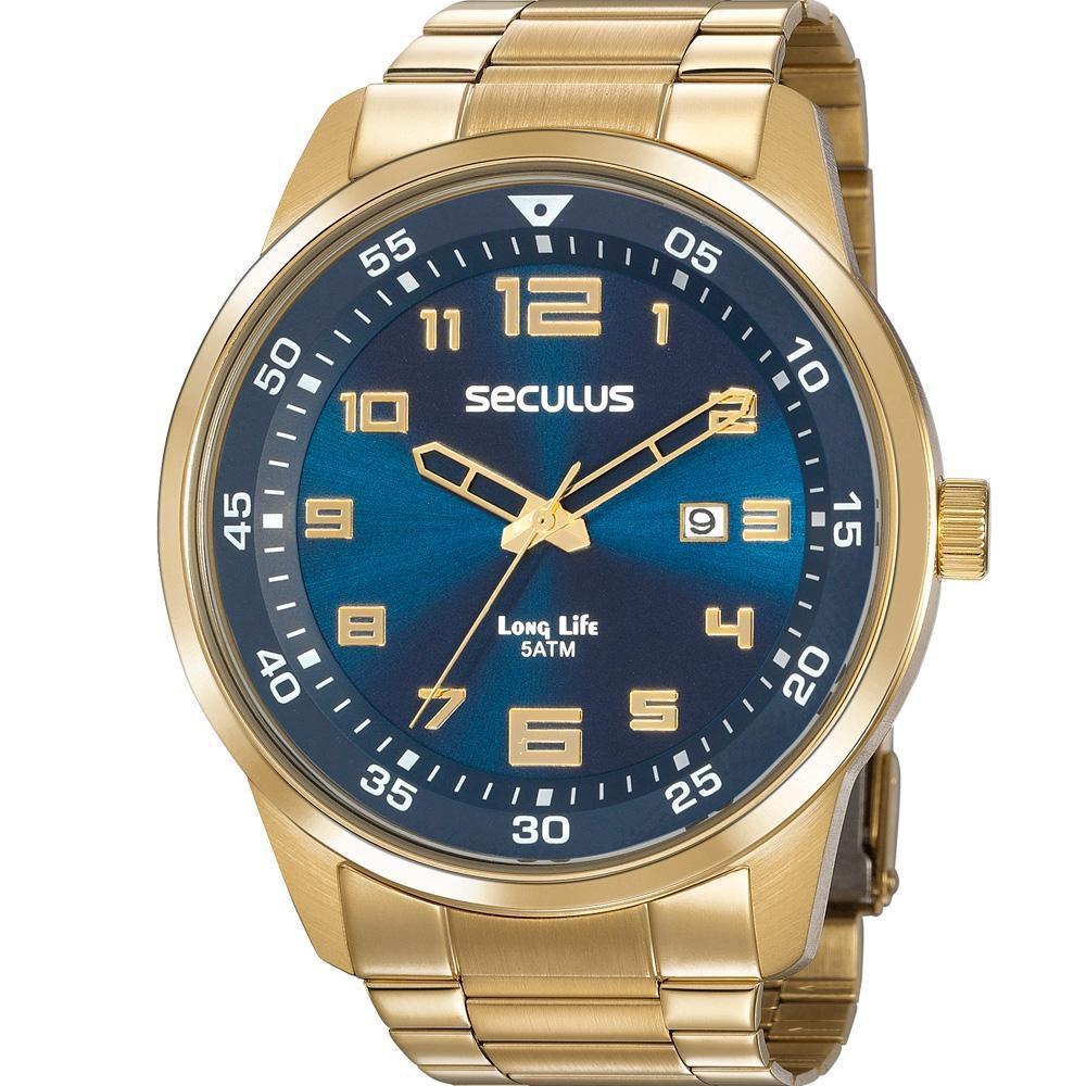 Relógio Seculus Masculino Dourado Long Life 20802GPSVDA2