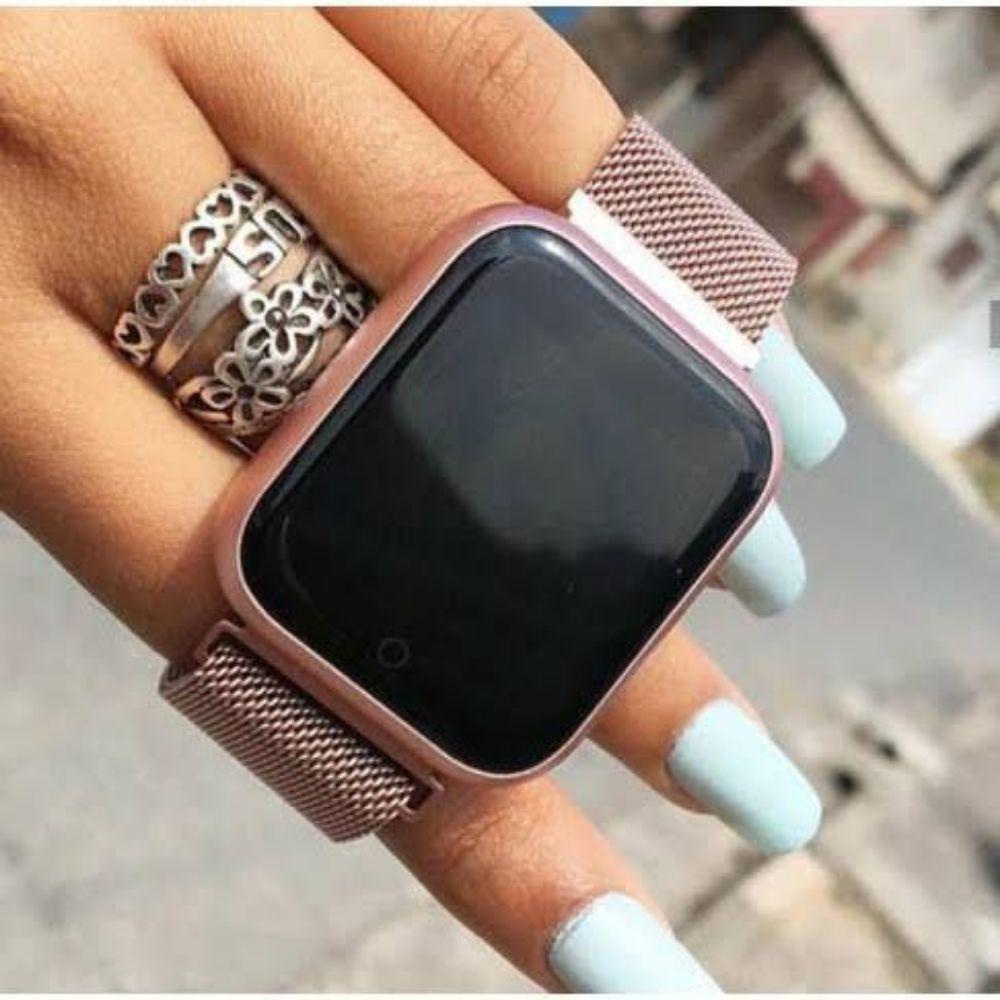 smartwatch prata com pulseira rose