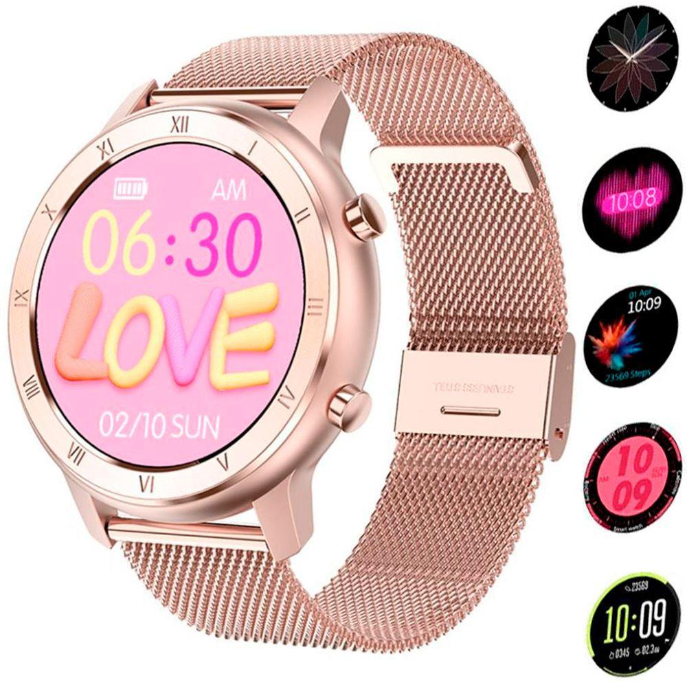 smartwatch feminino rose redondo