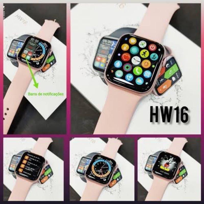 relógio smartwatch hw16 serie 6 tela infinita 44mm 2021 top