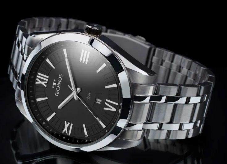 Relogio Technos masculino prata e preto classico social de aço inox algarismo  romano 2115MXMS/1P - Relógio Masculino - Magazine Luiza