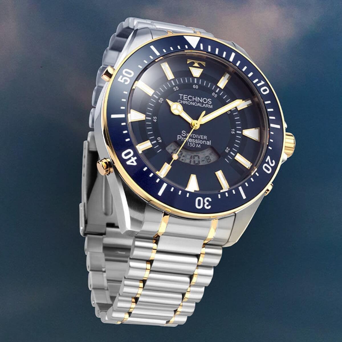 Relógio Technos Masculino Skydiver Professional 150m Bicolor