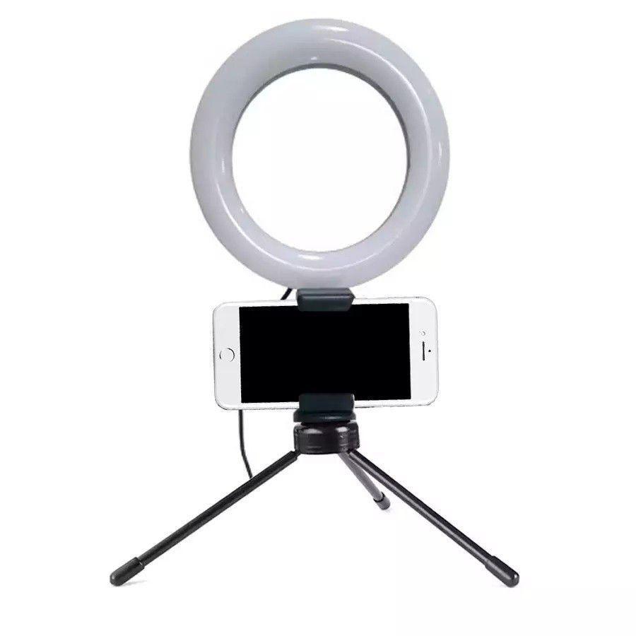 Ring Light Iluminador Led 16cm + Mini Tripé + Suporte Celular Centrão