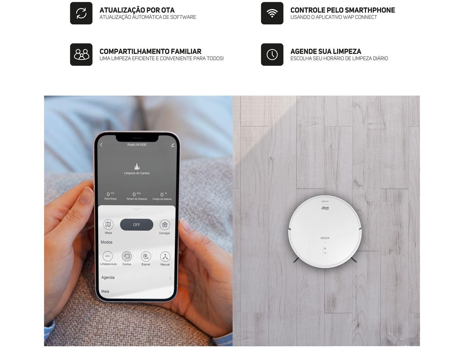 Robô Aspirador Inteligente Wap Robot W1000 36W Wi-Fi compatível com Alexa