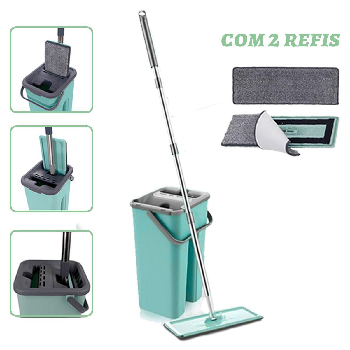 rodo mop flat balde 5L + 1 Refil limpeza completa para Apartamento piso ...