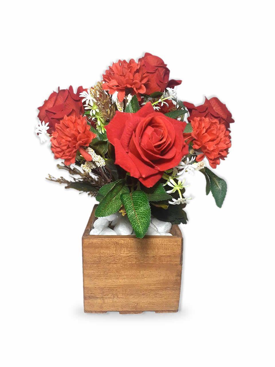 Rosa Vermelha Luxo Arranjo Flor Artificial Vaso Em Madeira - FLORDECORAR - Plantas  Artificiais - Magazine Luiza