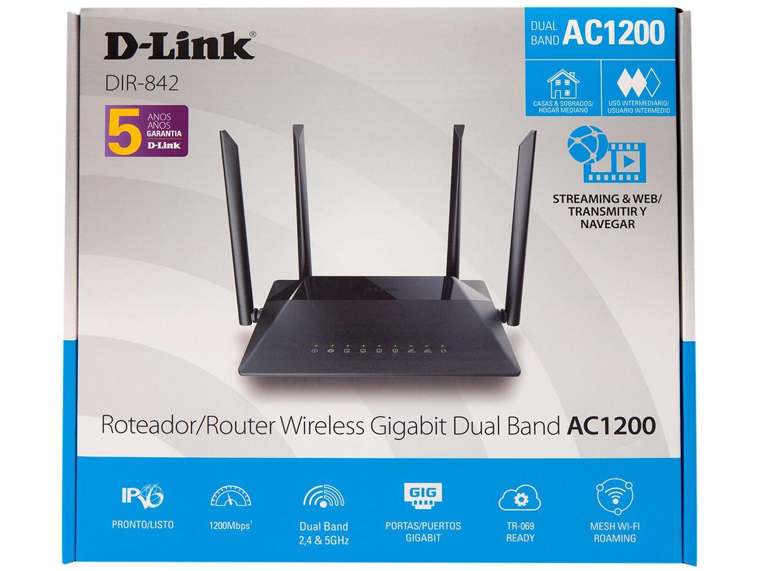 Roteador D-Link TR-069 1200Mbps 4 Antenas - 4 Portas