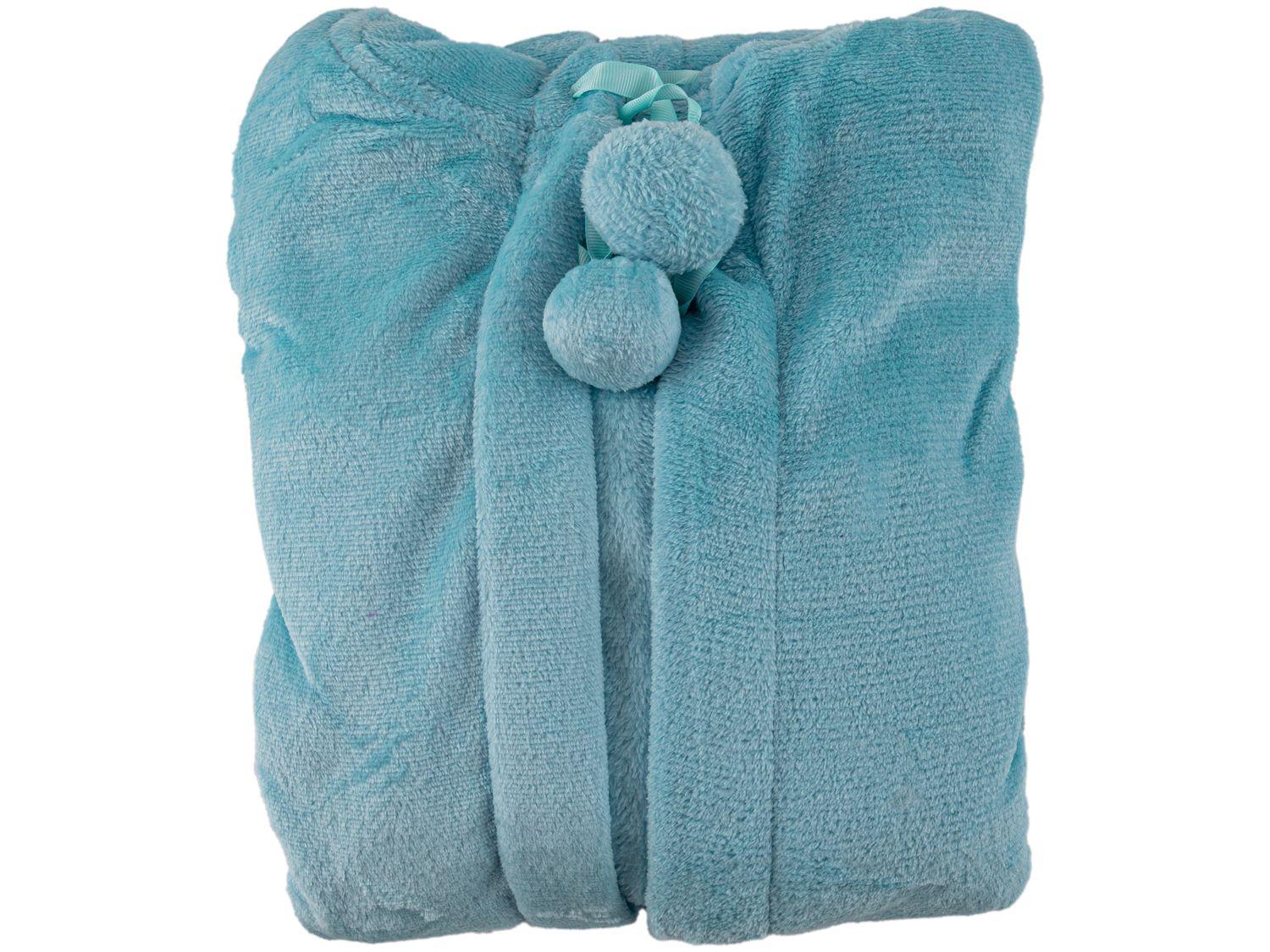 Roupão de Inverno de Microfibra Atlântica Pompom Verde com Capuz