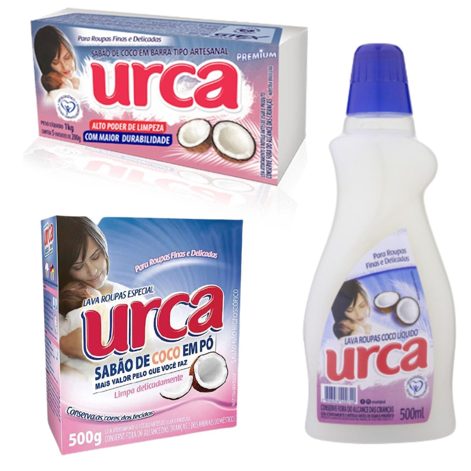 Sabão de coco kit liquido, em pó e pedra para roupas delicadas e recém  nascidos - URCA - Sabão em Pó - Magazine Luiza