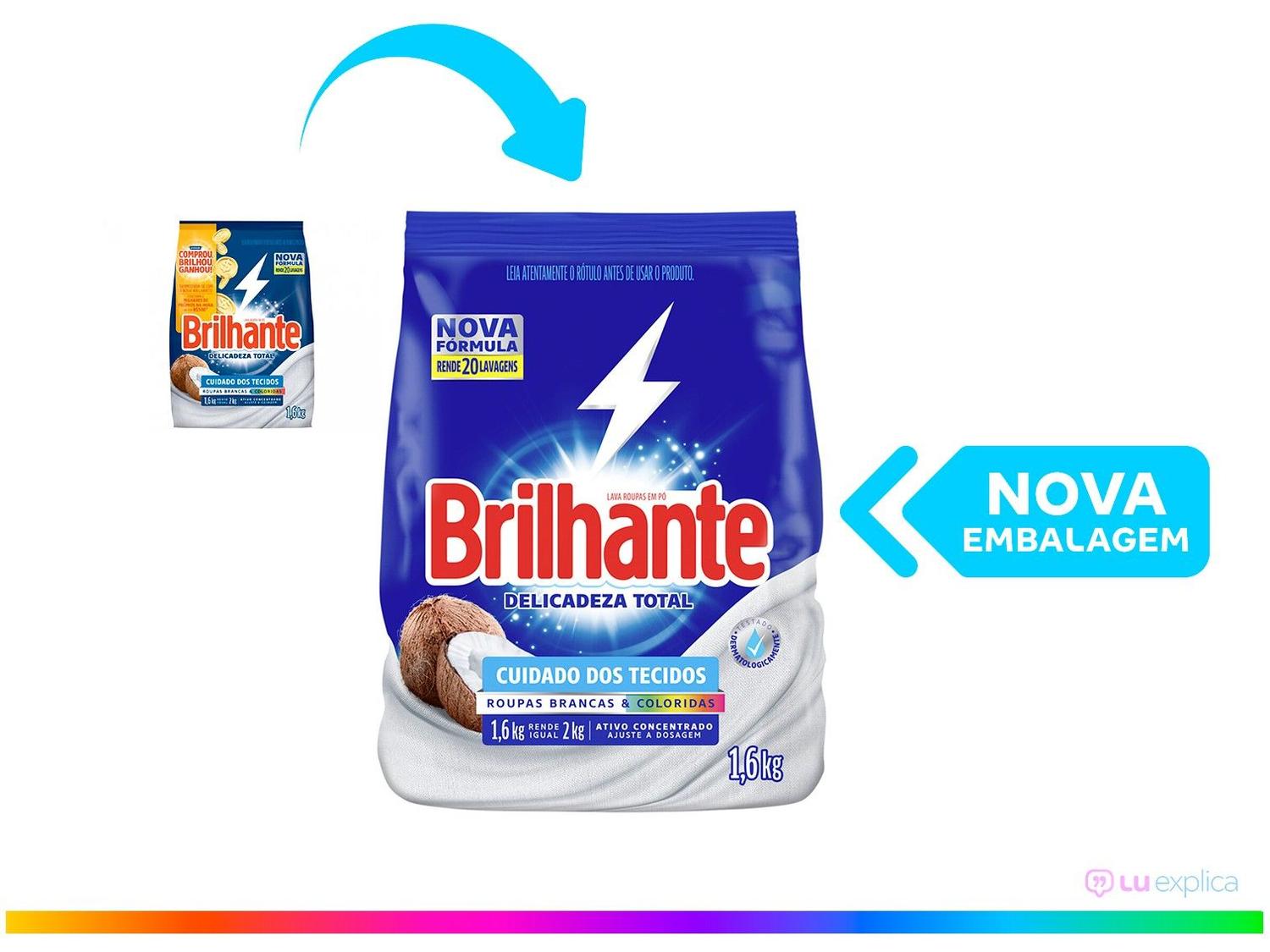 Sabão em Pó Brilhante Delicadeza Total Roupas Brancas e Coloridas Suave 1,6kg