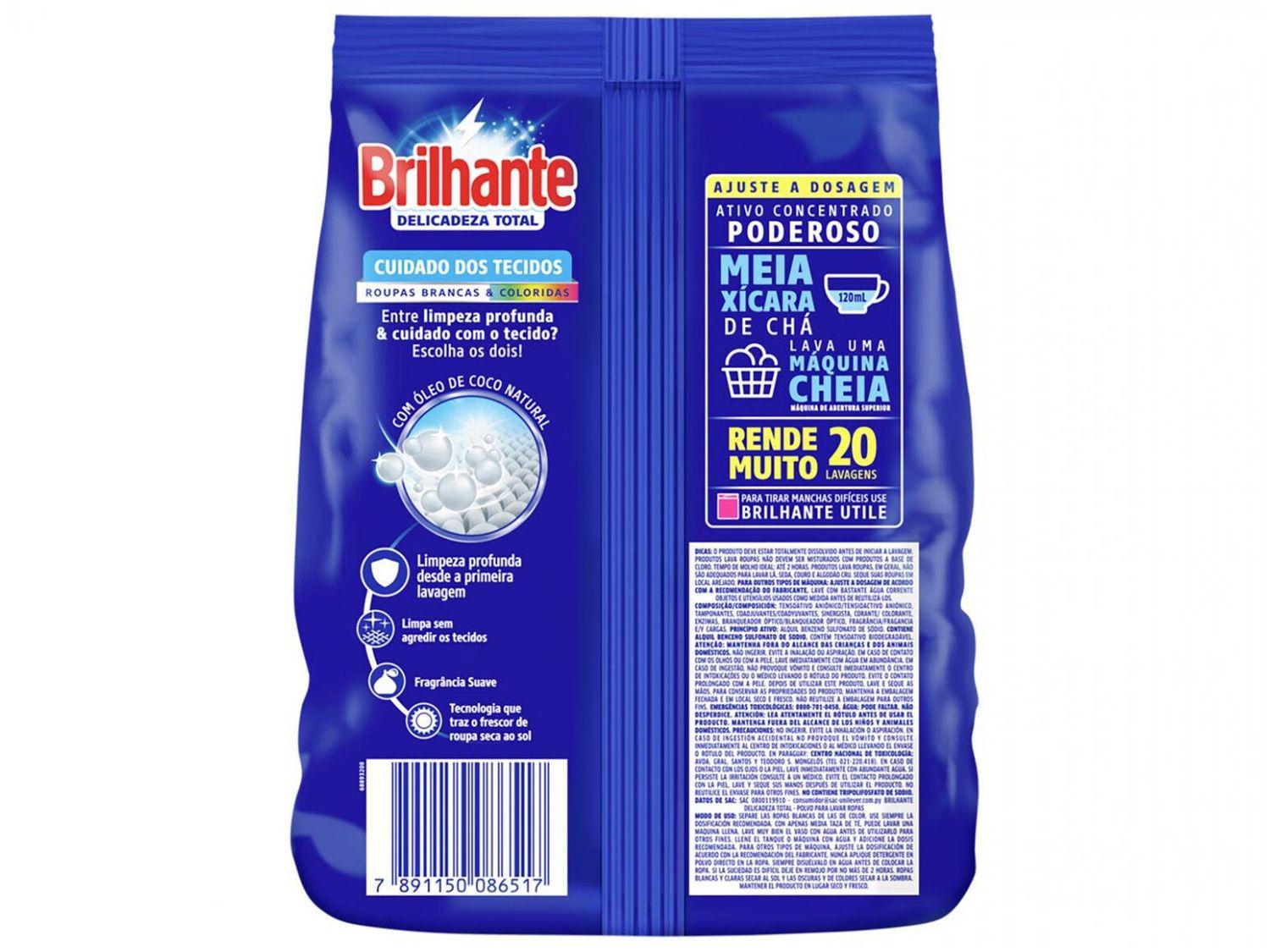 Sabão em Pó Brilhante Delicadeza Total Roupas Brancas e Coloridas Suave 1,6kg