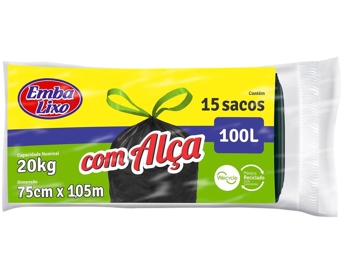 Saco de Lixo Preto 100L com Alça Embalixo 15 Unidades