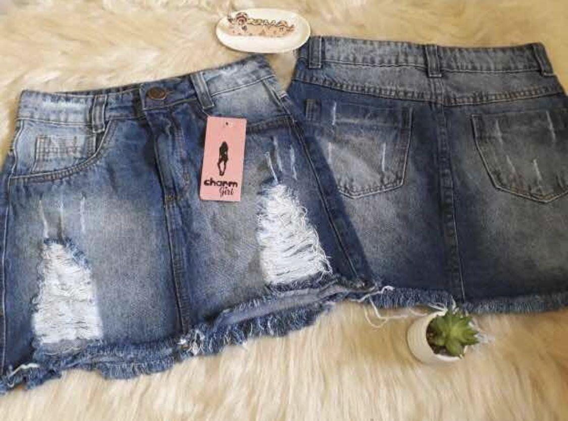 saia jeans com renda na barra