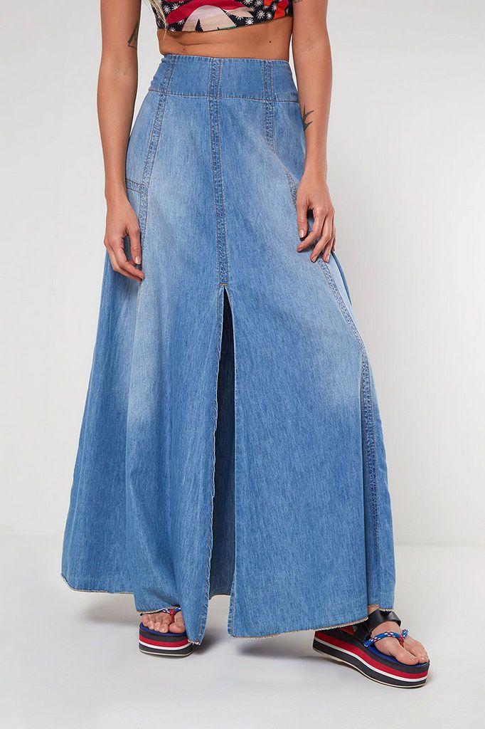 fotos de saia jeans longa