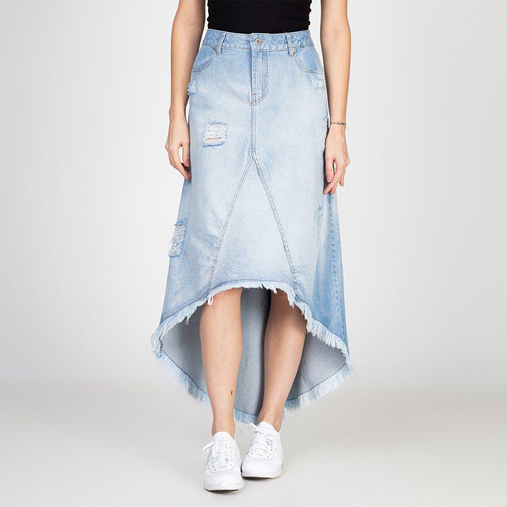 comprar saia jeans midi destroyed