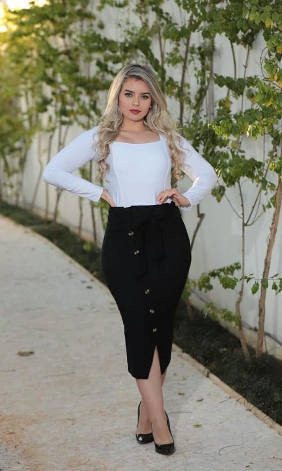 Midi Plus Size Saia Lapis Com Botoes Na Frente Saia Longa Com